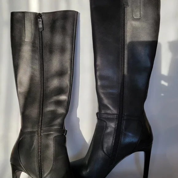 Cole Haan Boots Women's "Loveth" Black Leather Full Zip Tall 4" Heeled Knee High - Picture 7 of 7